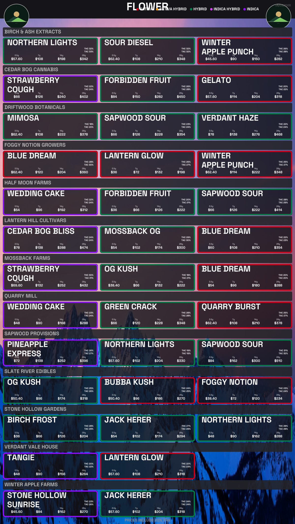 Cultivator-led tile menu, terpene-forward