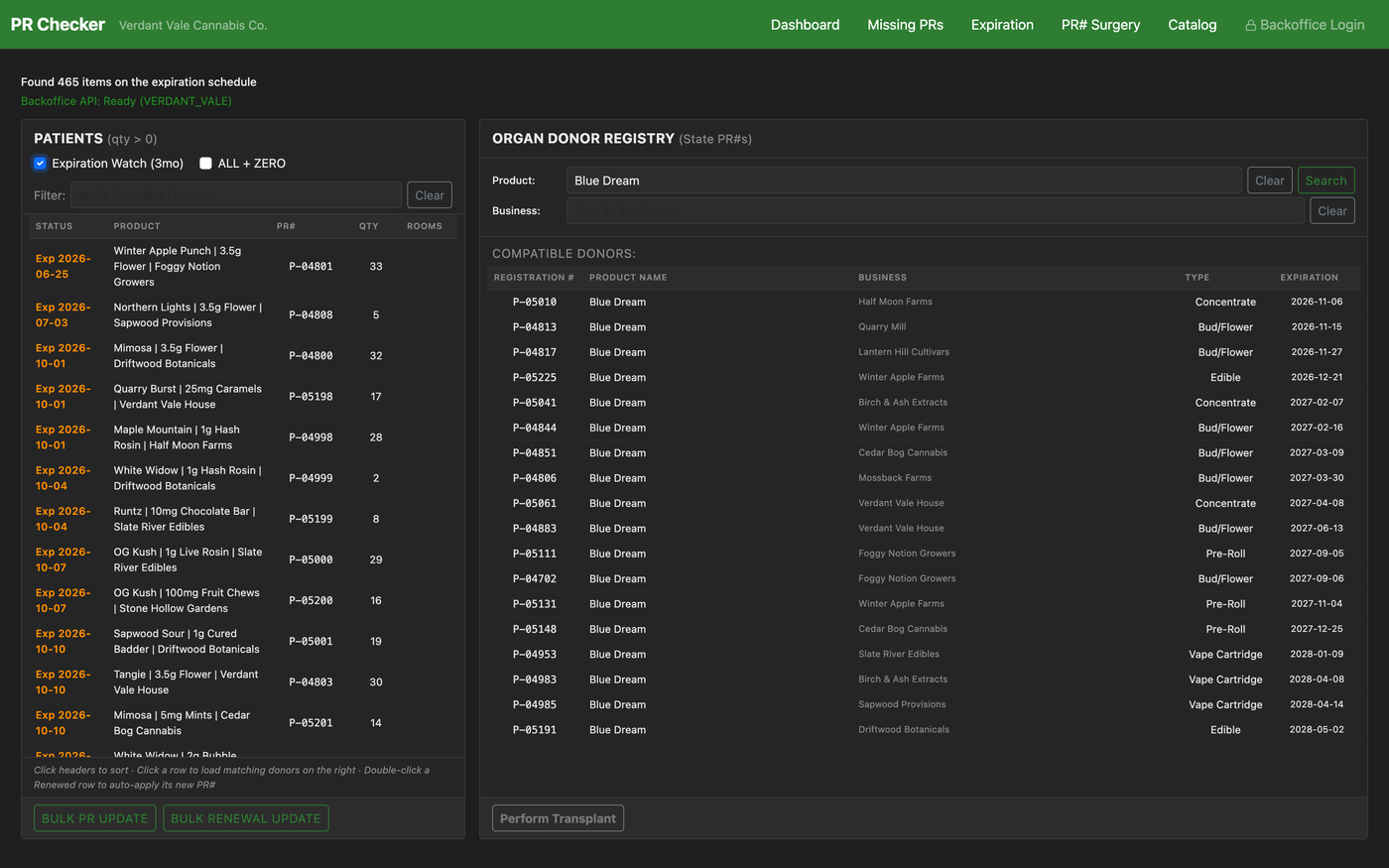 PR Checker expiration watch: every registration on the clock, sorted soonest-first
